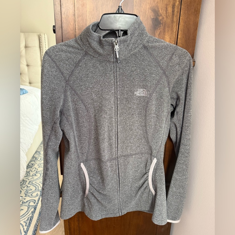 The North Face Women's Charcoal Gray with White Piping Zip Up